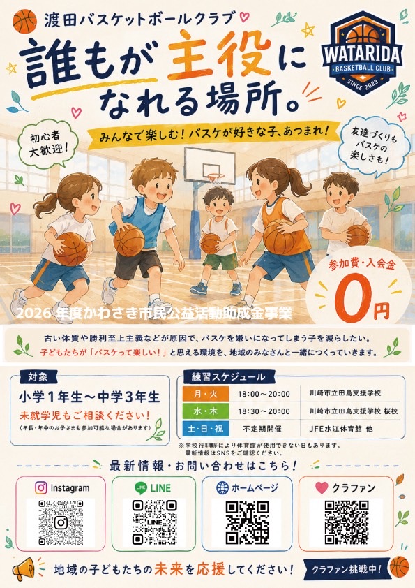 渡田バスケットボールクラブ 誰もが主役になれる場所。メンバー募集中。